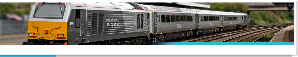 A Wrexham & Shropshire Train set of newly refurbished coaches now undergoing operational test-running